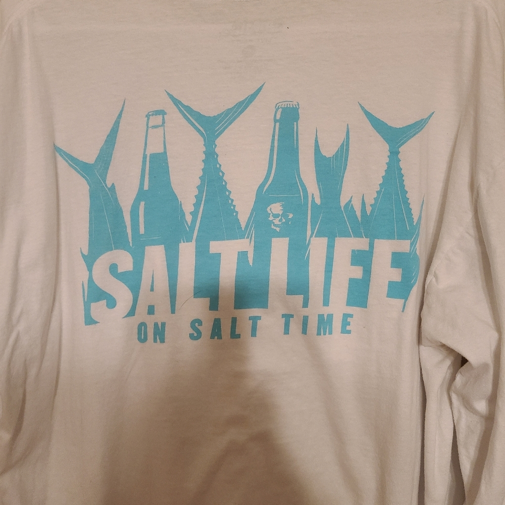 Salt Life Men's Long Sleeve Tee White with Aqua Graphic